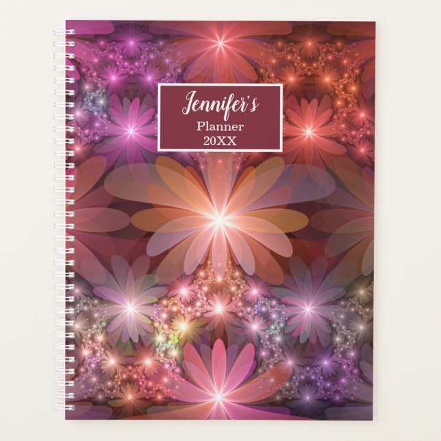 Bed Of Flowers Colorful Abstract Fractal Art Name Planner (Front)