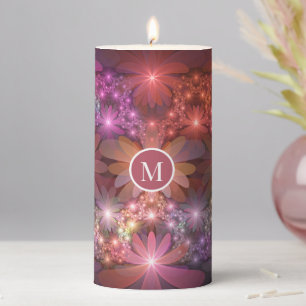 Bed Of Flowers Colorful Abstract Fractal Monogram Pillar Candle