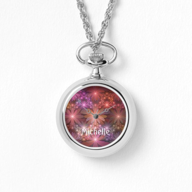 Bed Of Flowers Colorful Abstract Fractal Name Watch (Front)