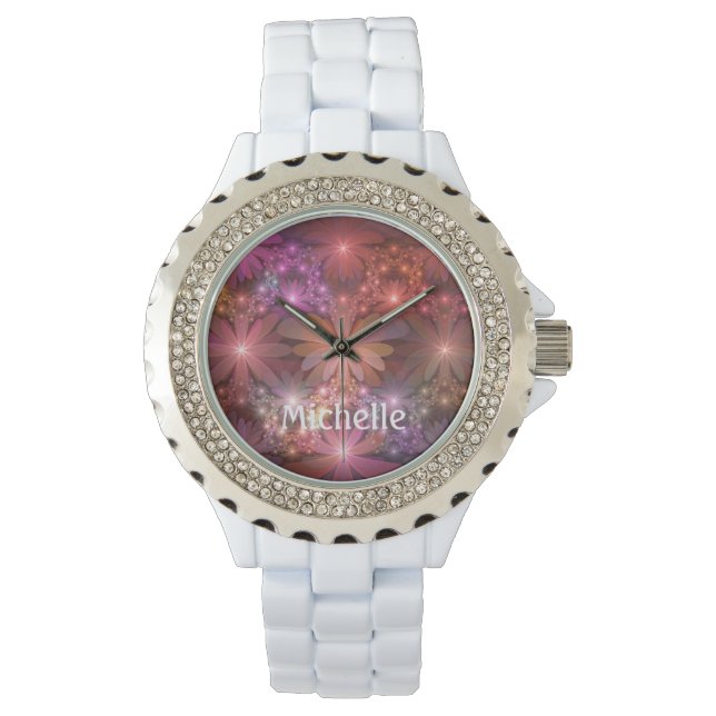 Bed Of Flowers Colorful Abstract Fractal Name Watch (Front)