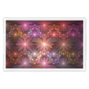 Bed Of Flowers Colorful Shiny Abstract Fractal Art Acrylic Tray