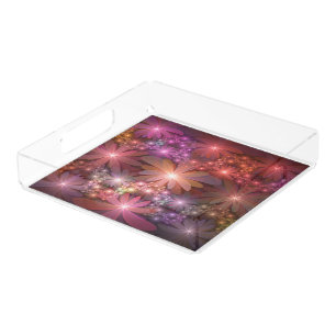 Bed Of Flowers Colorful Shiny Abstract Fractal Art Acrylic Tray