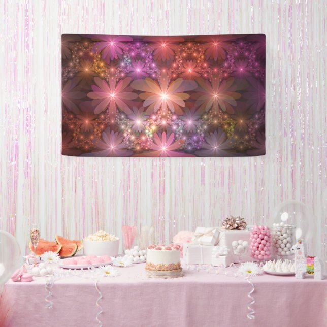 Bed Of Flowers Colorful Shiny Abstract Fractal Art Banner (Party)