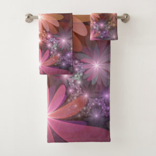 Bed Of Flowers Colorful Shiny Abstract Fractal Art Bath Towel Set