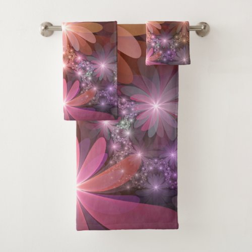 Bed Of Flowers Colorful Shiny Abstract Fractal Art Bath Towel Set