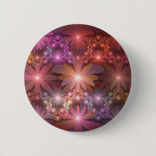 Bed Of Flowers Colorful Shiny Abstract Fractal Art Button