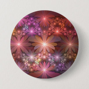 Bed Of Flowers Colorful Shiny Abstract Fractal Art Button