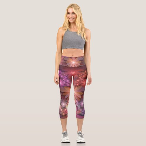Bed Of Flowers Colorful Shiny Abstract Fractal Art Capri Leggings