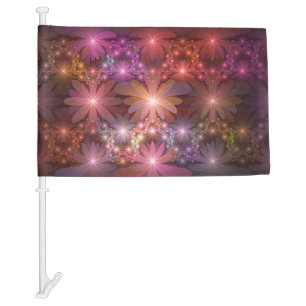 Bed Of Flowers Colorful Shiny Abstract Fractal Art Car Flag