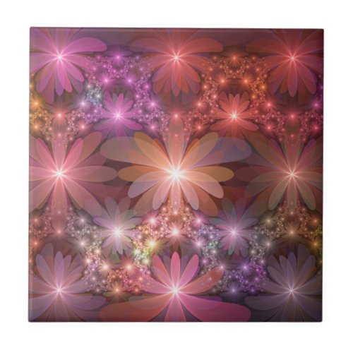 Bed Of Flowers Colorful Shiny Abstract Fractal Art Ceramic Tile