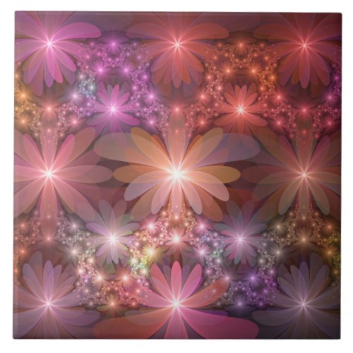 Bed Of Flowers Colorful Shiny Abstract Fractal Art Ceramic Tile