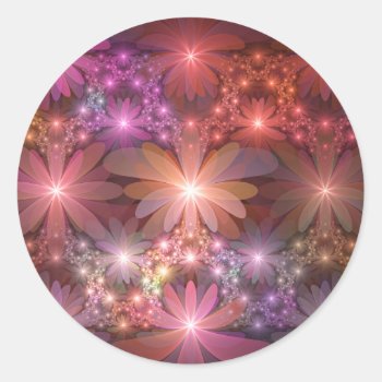 Bed Of Flowers Colorful Shiny Abstract Fractal Art Classic Round Sticker by GabiwArt at Zazzle