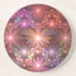 Bed Of Flowers Colorful Shiny Abstract Fractal Art Coaster