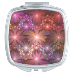 Bed Of Flowers Colorful Shiny Abstract Fractal Art Compact Mirror