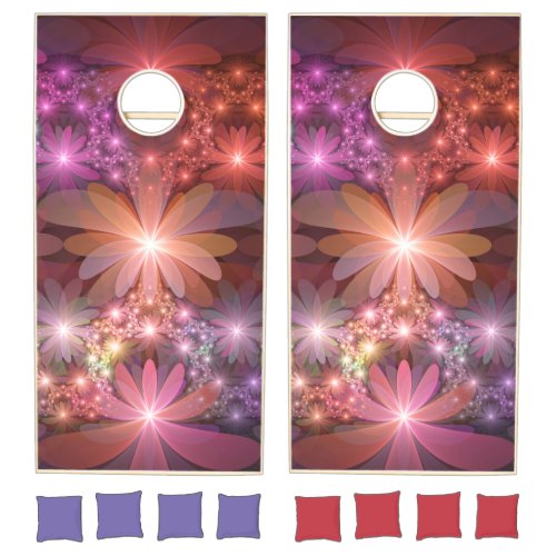 Bed Of Flowers Colorful Shiny Abstract Fractal Art Cornhole Set
