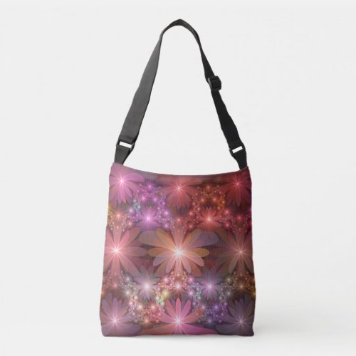Bed Of Flowers Colorful Shiny Abstract Fractal Art Crossbody Bag