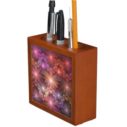 Bed Of Flowers Colorful Shiny Abstract Fractal Art Desk Organizer