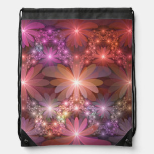 Bed Of Flowers Colorful Shiny Abstract Fractal Art Drawstring Bag