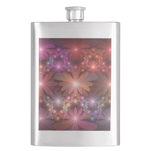 Bed Of Flowers Colorful Shiny Abstract Fractal Art Flask (Front)