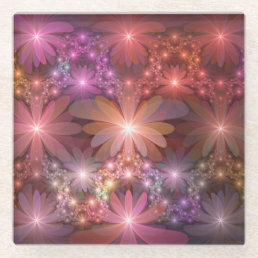 Bed Of Flowers Colorful Shiny Abstract Fractal Art Glass Coaster