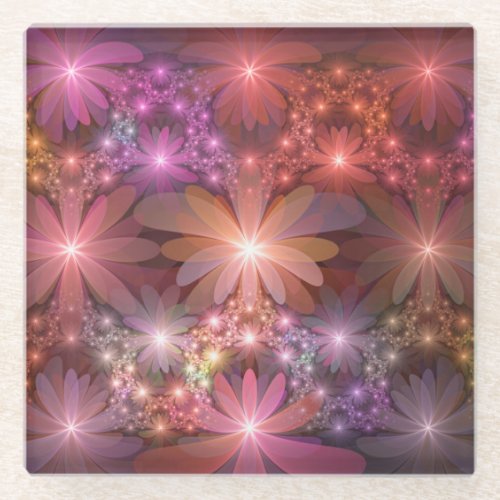 Bed Of Flowers Colorful Shiny Abstract Fractal Art Glass Coaster