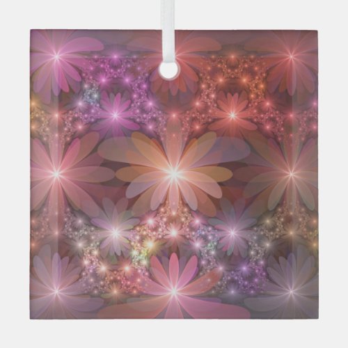 Bed Of Flowers Colorful Shiny Abstract Fractal Art Glass Ornament