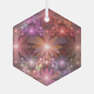Bed Of Flowers Colorful Shiny Abstract Fractal Art Glass Ornament