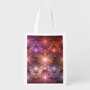 Bed Of Flowers Colorful Shiny Abstract Fractal Art Grocery Bag