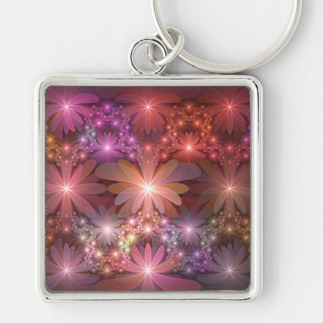 Bed Of Flowers Colorful Shiny Abstract Fractal Art Keychain (Front)