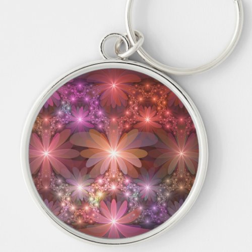 Bed Of Flowers Colorful Shiny Abstract Fractal Art Keychain