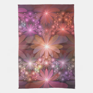 Bed Of Flowers Colorful Shiny Abstract Fractal Art Kitchen Towel