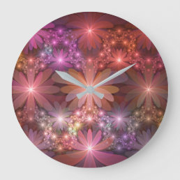 Bed Of Flowers Colorful Shiny Abstract Fractal Art Large Clock