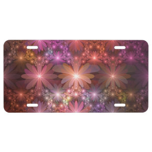 Bed Of Flowers Colorful Shiny Abstract Fractal Art License Plate