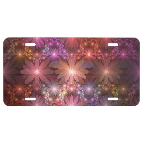 Bed Of Flowers Colorful Shiny Abstract Fractal Art License Plate
