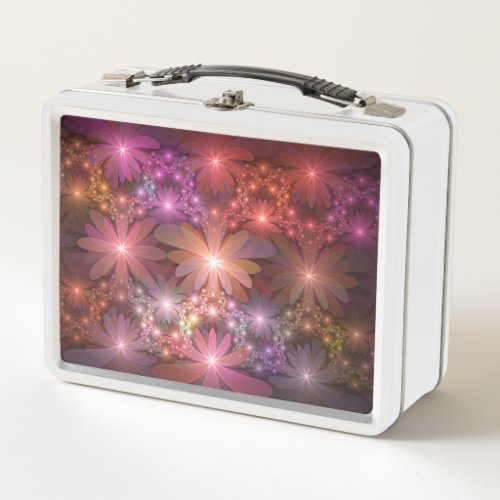 Bed Of Flowers Colorful Shiny Abstract Fractal Art Metal Lunch Box