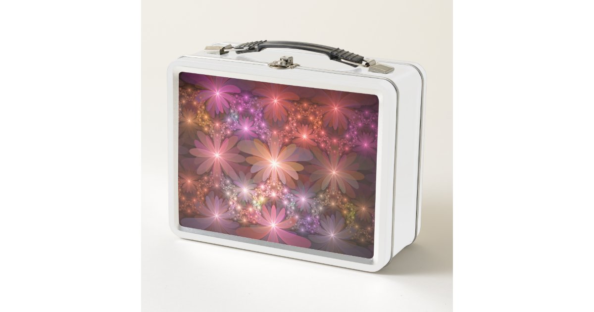 Colorful Metal Box Bed Of Flowers Colorful Shiny Abstract Fractal Art Metal Lunch Box | Zazzle