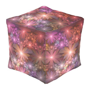 Bed Of Flowers Colorful Shiny Abstract Fractal Art Outdoor Pouf