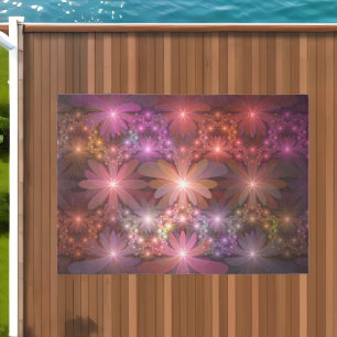 Bed Of Flowers Colorful Shiny Abstract Fractal Art Outdoor Rug