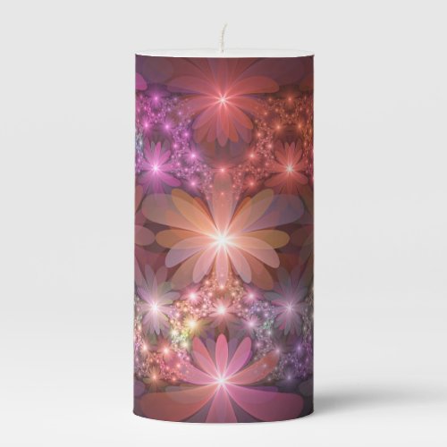 Bed Of Flowers Colorful Shiny Abstract Fractal Art Pillar Candle