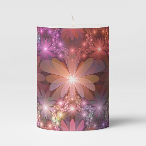 Bed Of Flowers Colorful Shiny Abstract Fractal Art Pillar Candle