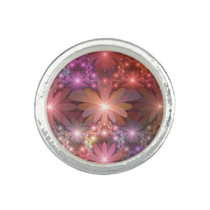 Bed Of Flowers Colorful Shiny Abstract Fractal Art Ring