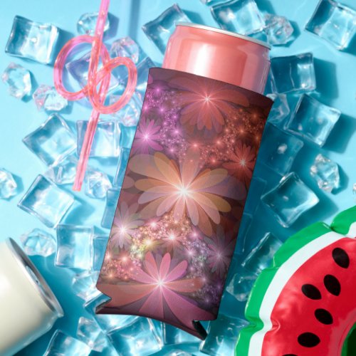 Bed Of Flowers Colorful Shiny Abstract Fractal Art Seltzer Can Cooler