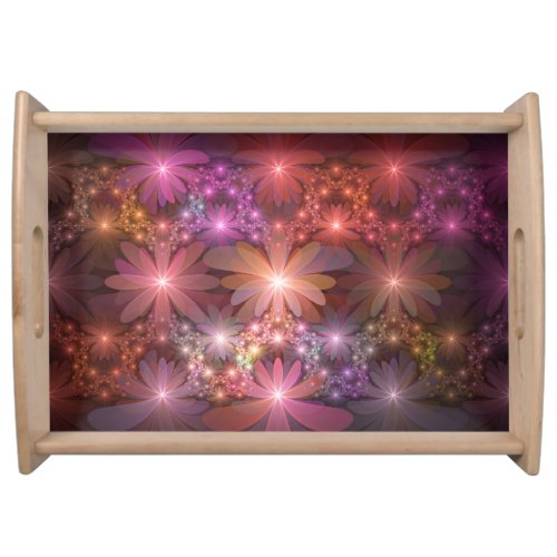 Bed Of Flowers Colorful Shiny Abstract Fractal Art Serving Tray