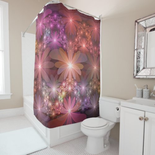 Bed Of Flowers Colorful Shiny Abstract Fractal Art Shower Curtain