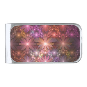 Bed Of Flowers Colorful Shiny Abstract Fractal Art Silver Finish Money Clip