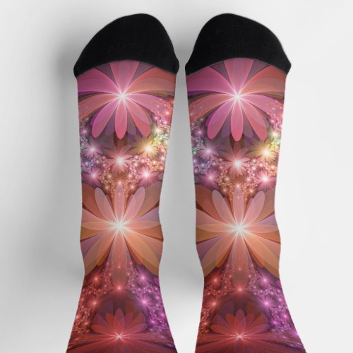 Bed Of Flowers Colorful Shiny Abstract Fractal Art Socks