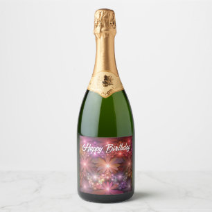 Bed Of Flowers Colorful Shiny Abstract Fractal Art Sparkling Wine Label