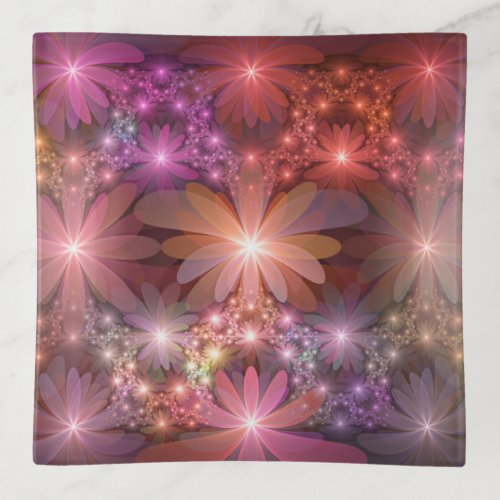 Bed Of Flowers Colorful Shiny Abstract Fractal Art Trinket Tray