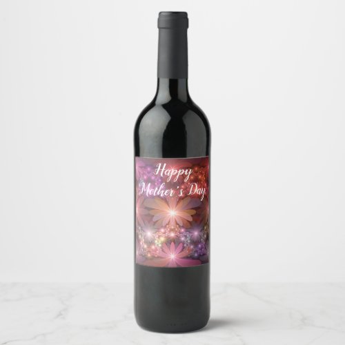 Bed Of Flowers Colorful Shiny Abstract Fractal Art Wine Label