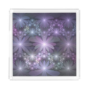 Bed of Flowers Trendy Shiny Abstract Fractal Art Acrylic Tray